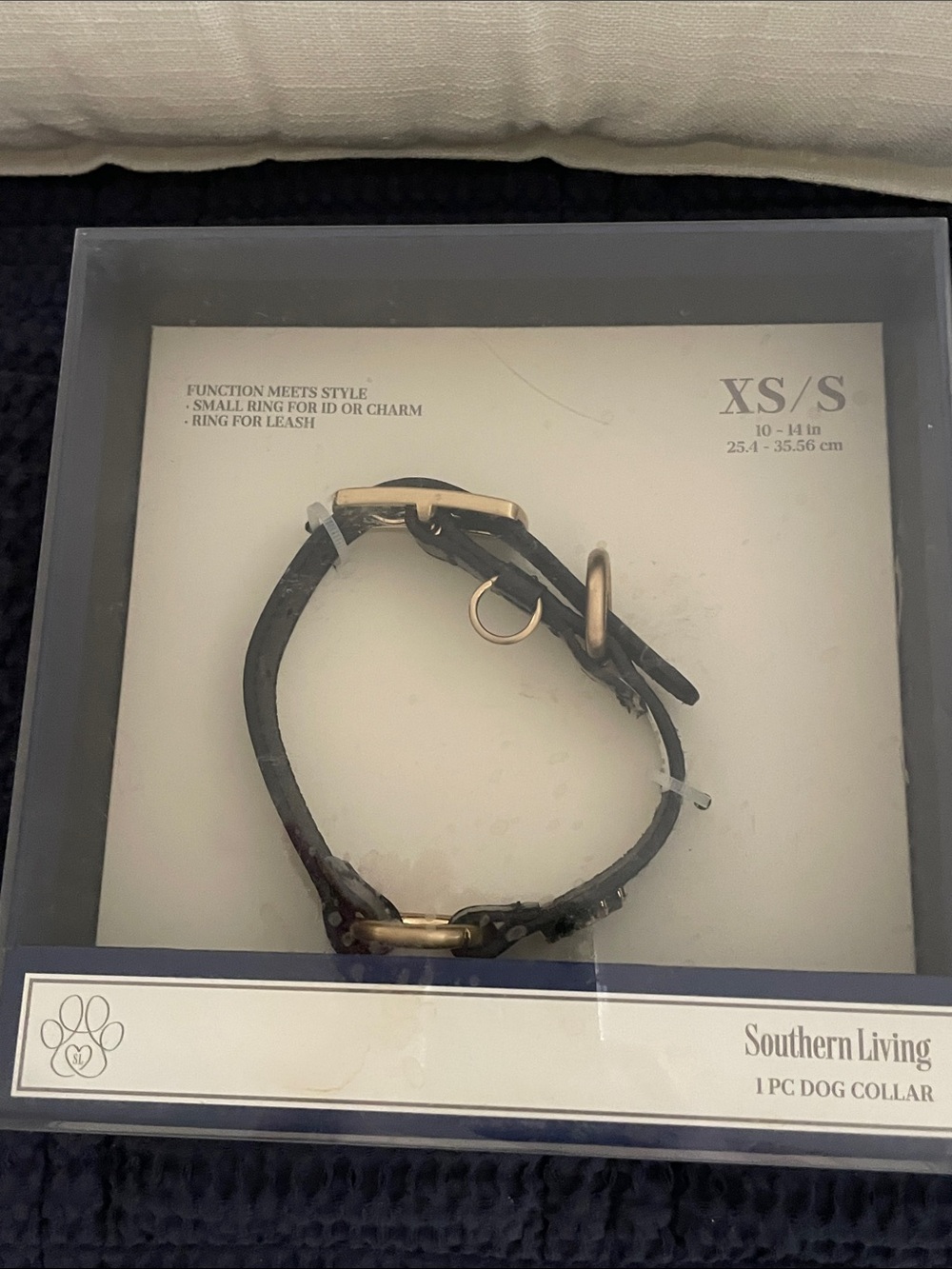 Southern Living Black Dog Collar with Gold Hardware xs-s